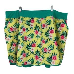 Lands' End Skort Size 26W Yellow Tropical Floral Skirt Built In Shorts Pockets